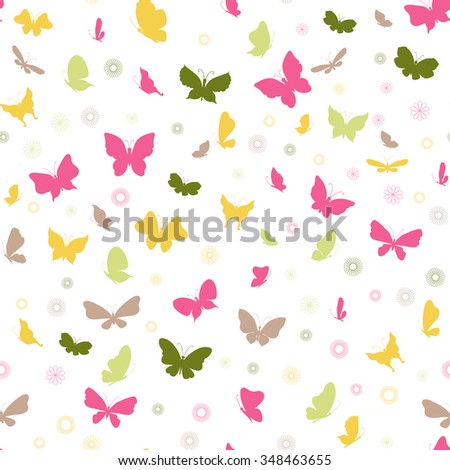 Colored romantic seamless pattern with butterflies and flowers