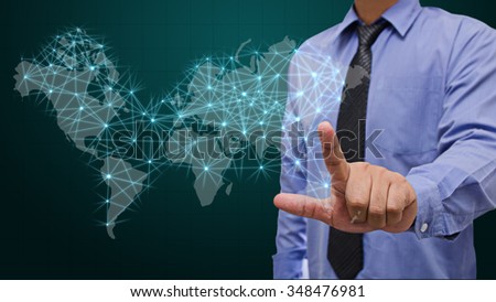 business man with visual world map screen , business concept