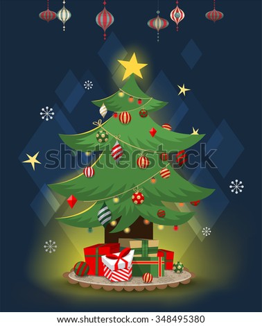 
Vector seasonal holiday illustration for winter and Christmas.
Gifts under the Christmas tree.
