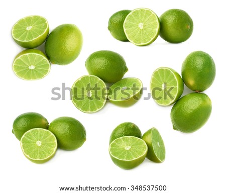 Served green lime fruit composition isolated over the white background, set of different foreshortenings