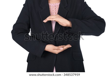 Business woman hands in protection shape, isolted on white background