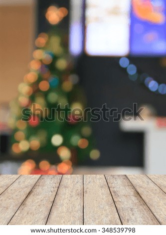 Christmas holiday background with empty rustic wood table