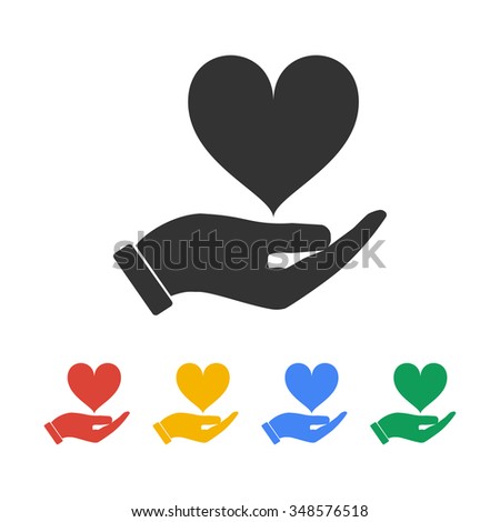  icon - hands holding heart. Flat design style