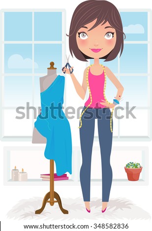 sewing girl standing