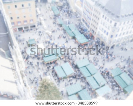 Defocused background with aerial view of Marienplatz in Munich, Germany. Intentionally blurred post production for bokeh effect
