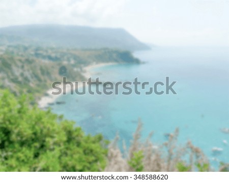 Defocused background with Aerial View of the Coastline at Capo Vaticano, Italy. Intentionally blurred post production for bokeh effect