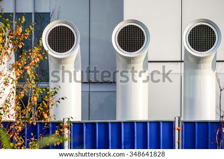 three  ventilation chimneys painted steel