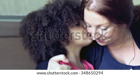 Mother Daughter Kissing Love Family Concept