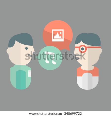 2 men talking about art. Flat design isolated on gray