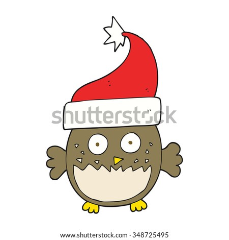 freehand drawn cartoon owl wearing christmas hat