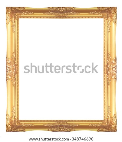 Old Antique gold frame Isolated Decorative Carved Wood Stand Antique Black Frame Isolated On White Background