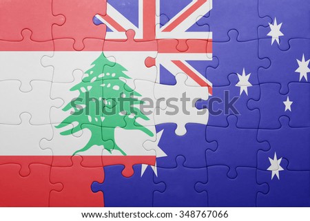 puzzle with the national flag of lebanon and australia. concept