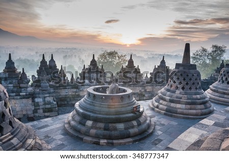 Sunrise at Borobudur Temple, Yogyakarta, Java, Indonesia. 