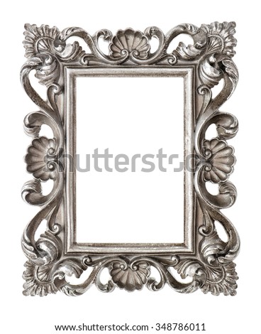 Frame your picture, photo, image. Vintage silver baroque style object isolated on white background 