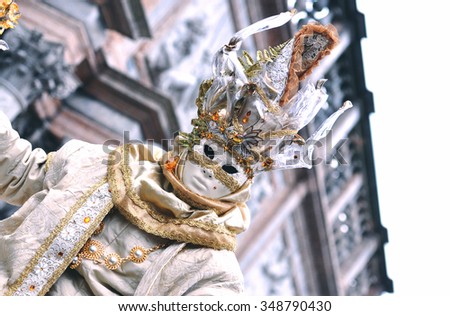 Man in the mask during Venice carnival - toned picture
