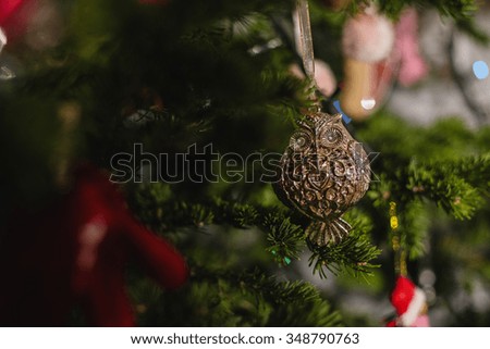 Decorated Christmas tree on  blurred