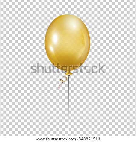 Gold Balloon. Transparent isolated vector air ball.