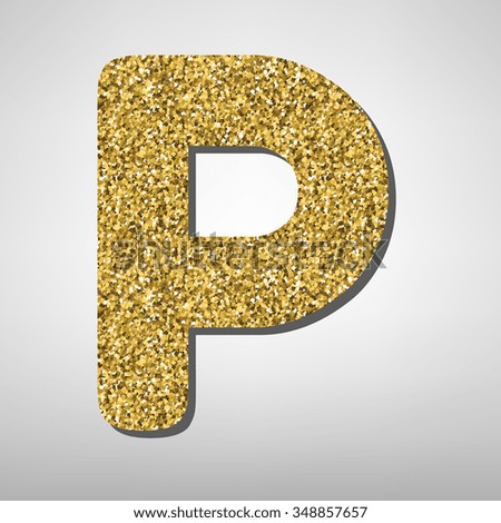 Gold font type letter P, uppercase. Victorian ABC element in .