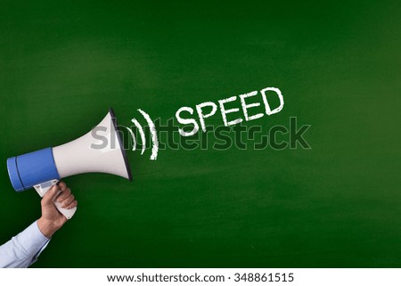 Hand Holding Megaphone with SPEED Announcement