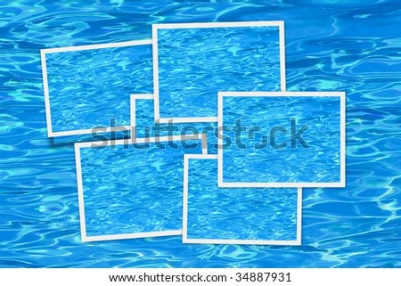 Picture frames over a blue pool background