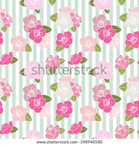 roses on background with stripes; vector seamless pattern