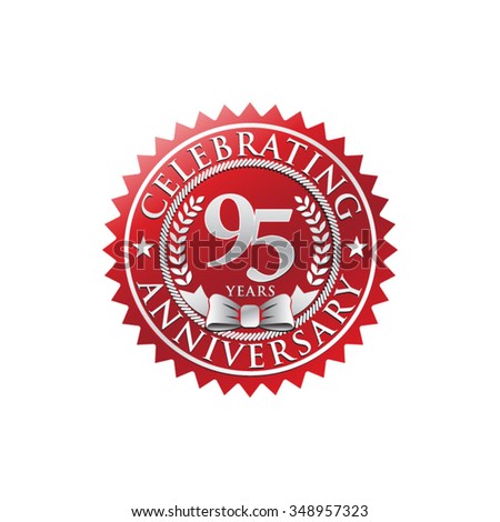 95 years anniversary silver red badge logo
