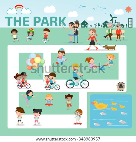 people in the park infographic elements flat design illustration vector
