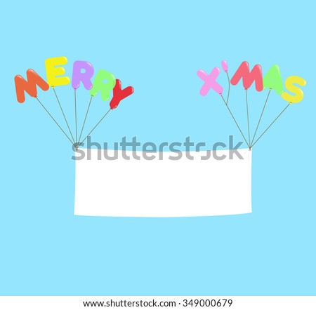 Colorful Merry X Mas Transparent Balloon with Blank Banner, Vector Isolated for Party or Celebration