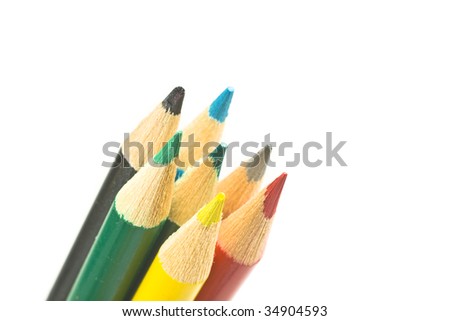 Colorful set of color pencils isolated on white background