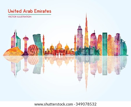 United Arab Emirates skyline detailed silhouette. Vector illustration Royalty-Free Stock Photo #349078532