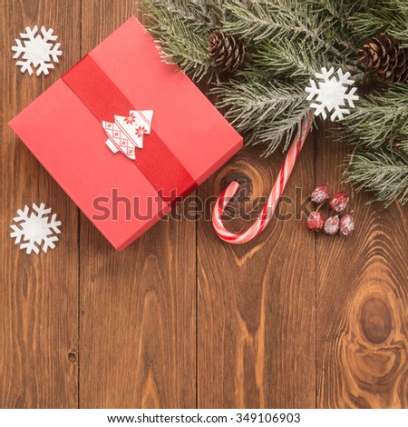 Christmas composition on wooden background 
