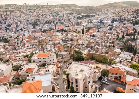 Panorama of Nazareth with Basilica of Annunciation, Galilee, Israel