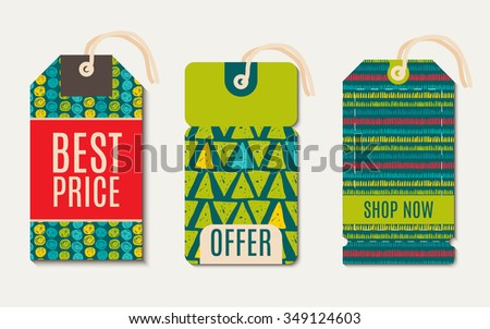 Vector  hipster  Sale Tags Design  trend green flash color. Hand drawn style 