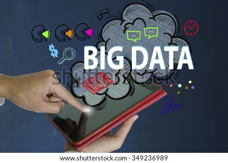 Big Data over a tablet computer on dark blue background , business concept , business idea
