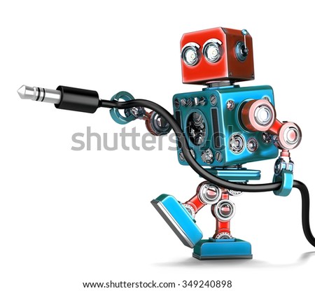 Retro Robot with stereo audio jack. Isolated over white. Contains clipping path