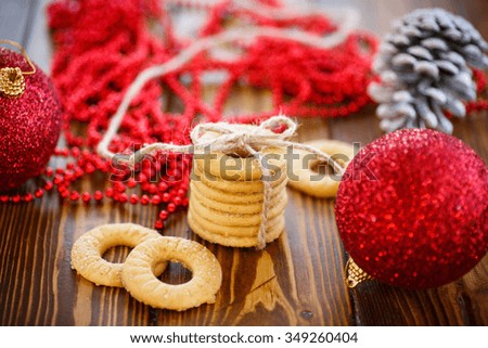 Christmas cookies and decoration on the table