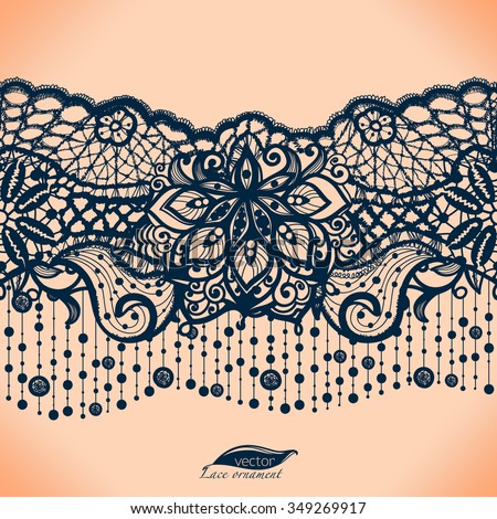 Abstract lace ribbon seamless pattern with elements flowers. Template frame design for card. Lace Doily. Can be used for packaging, invitations, and template.Vector lace ornament. Arabic pattern.