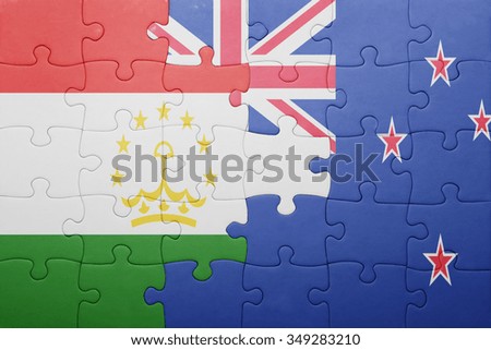 puzzle with the national flag of tajikistan and new zealand. concept