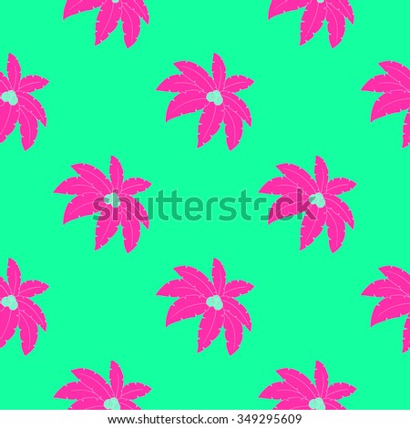 Beautiful cute vector seamless pattern with palm tree in pop art style. Fabric textile, packaging, design paper. Tattoo. Abstract disco background. Party card invitation. Young spirit illustration.