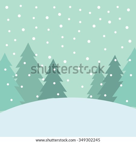 blue Christmas forest with six trees and snow