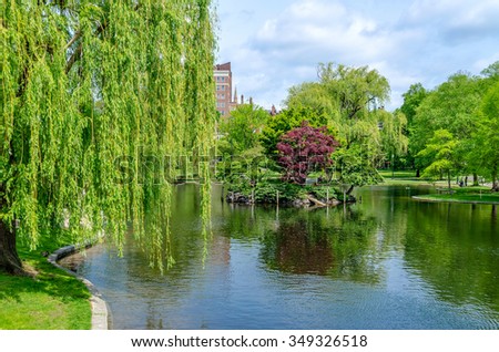 Boston Public Garden and lake on a sunny day, Massachusetts, USA