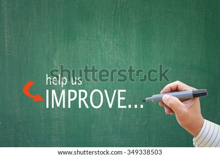 successful businessman making the help us IMPROVE on green board for decision skill for business administrator