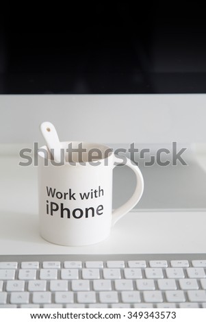 Recreation, coffee cup for iPhone lover.