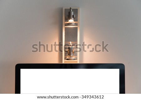 Computer monitor and wall indirect lighting. With free text space for designer.