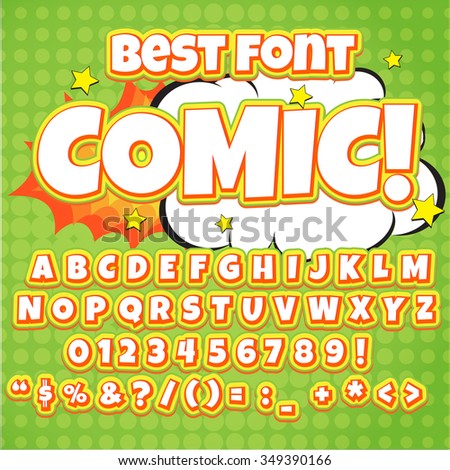 Creative high detail comic font. Alphabet in the style of comics, pop art. Letters and figures for decoration of kids' illustrations, websites, posters, comics and banners.