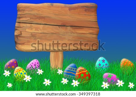 Wooden Sign Surrounded by Easter Eggs