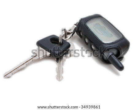 Car key ring for driving vehicle isolated on white