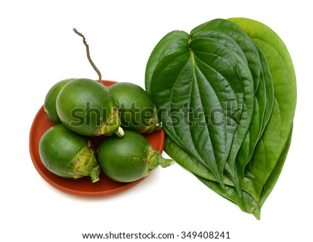 betel nut and betel leaf isolated on white background