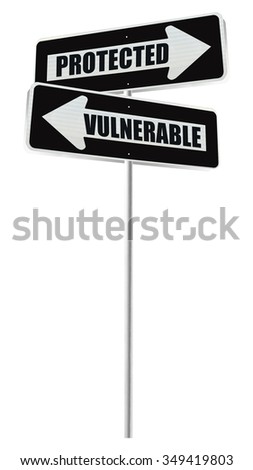 Vulnerable Protected One Way Directional Arrow Street sign isolated on white background