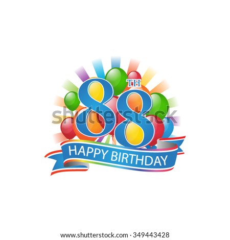 88th colorful happy birthday logo with balloons and burst of light